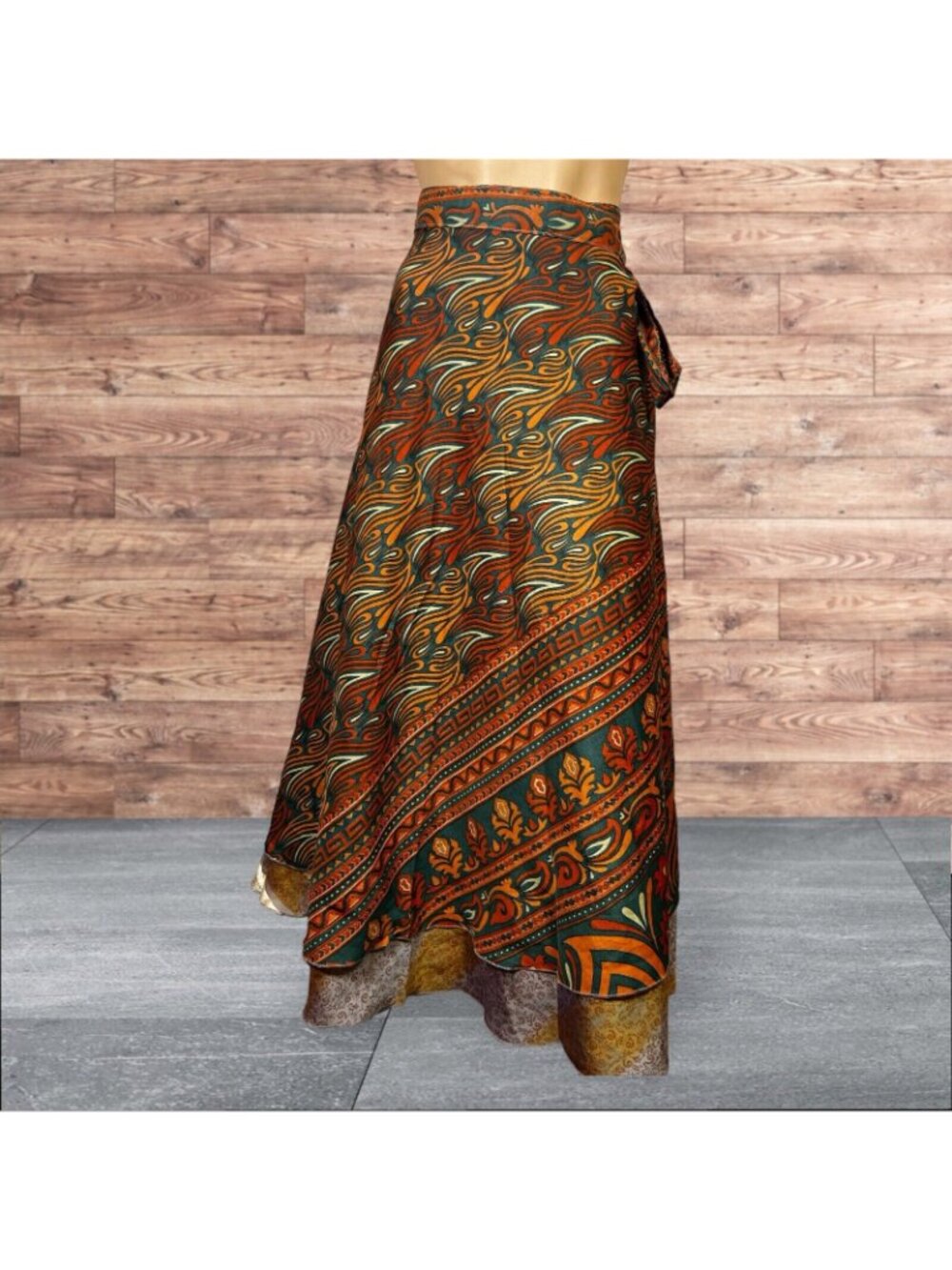 Boho Wrap Skirt Double Layer Sari One Size Multi Wear 36" Travel Resort Festival - Picture 2 of 6